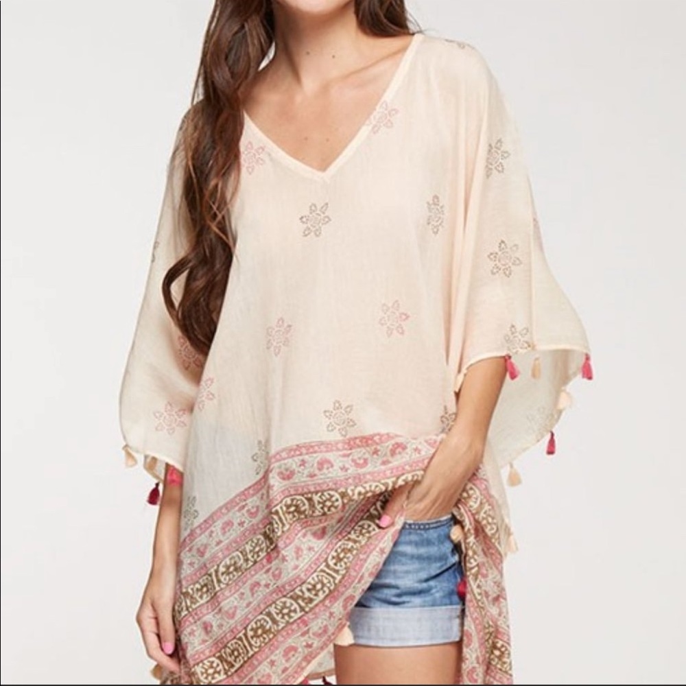Border Print Poncho Coverup